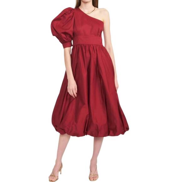 EN SAISON Dresses & Skirts - NEW EN SAISON cotton poplin one shoulder dress in burgundy